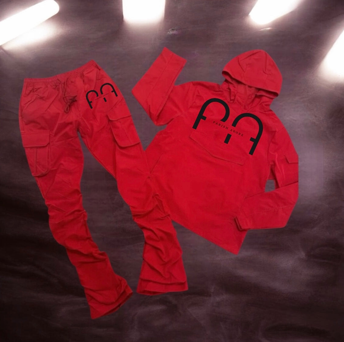 BLACK & RED Nylon Pullover Set