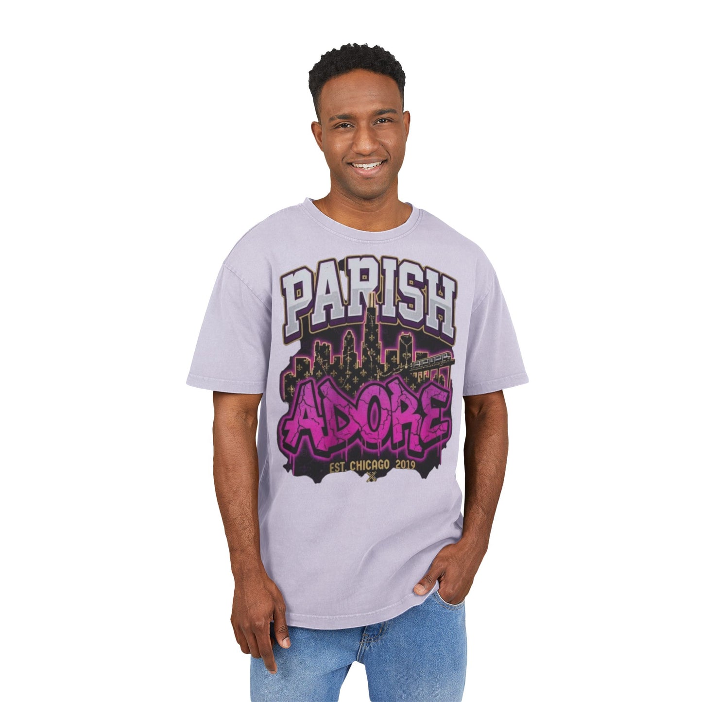 PA Purple Line Men's Acid Washed Heavy Oversize Tee