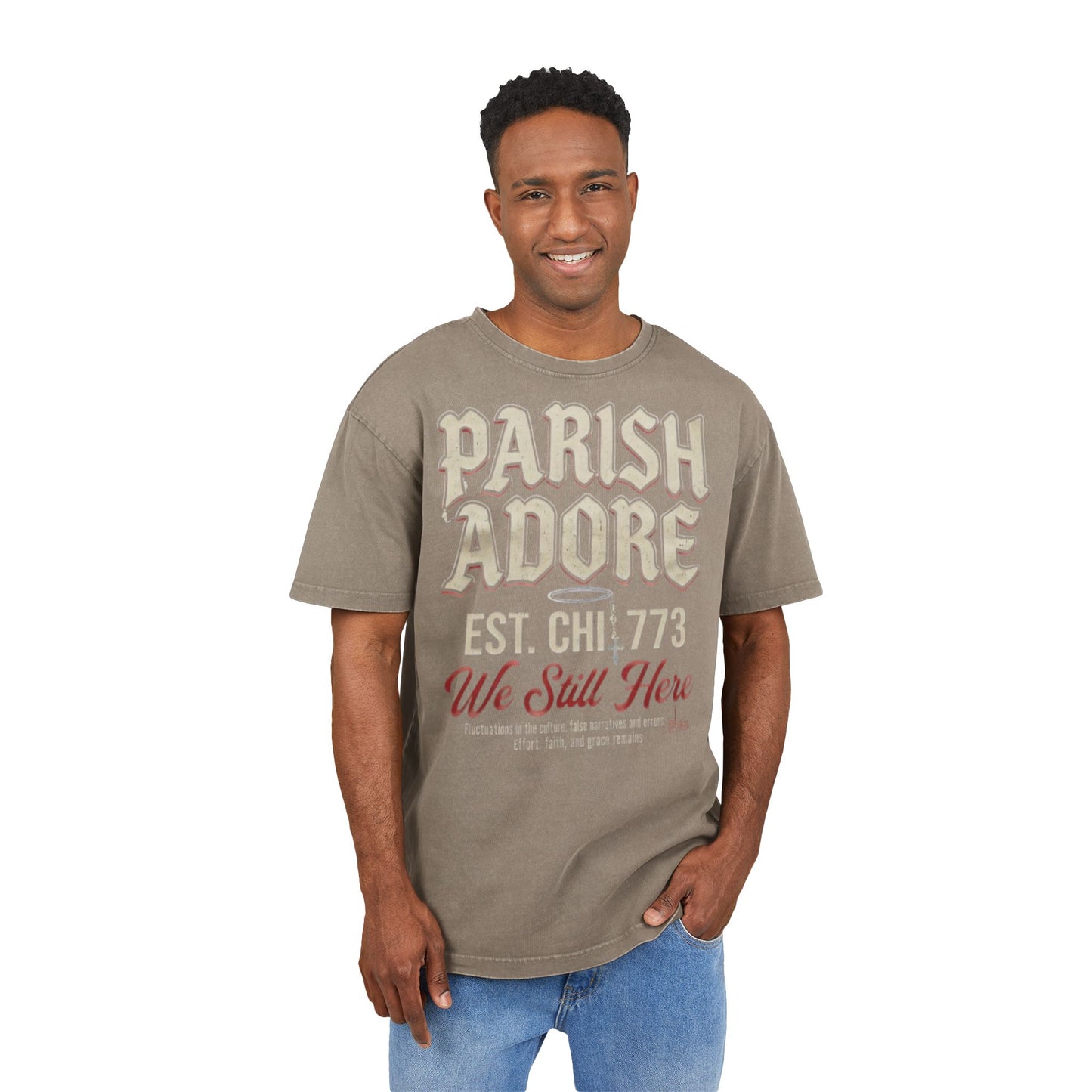 PA We Still Here Men's Acid Washed Heavy Oversize Tee