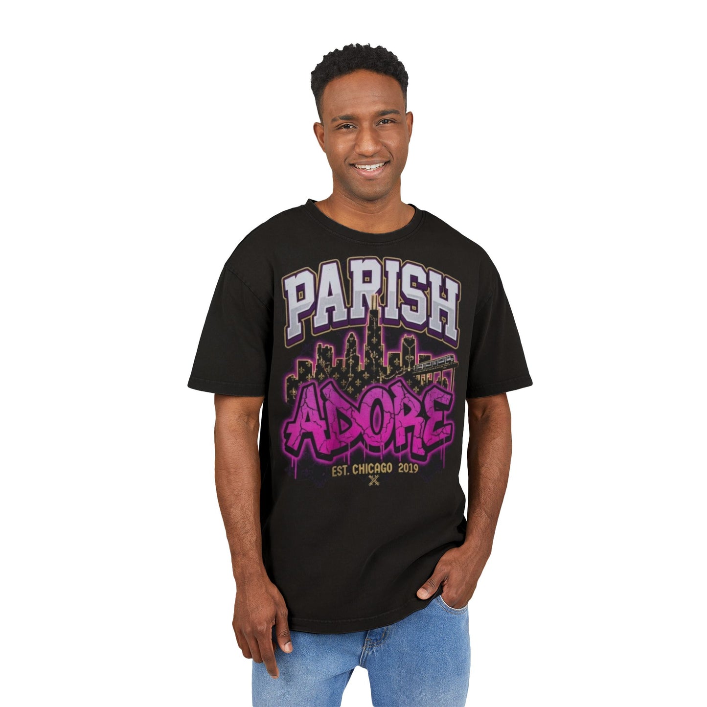 PA Purple Line Men's Acid Washed Heavy Oversize Tee