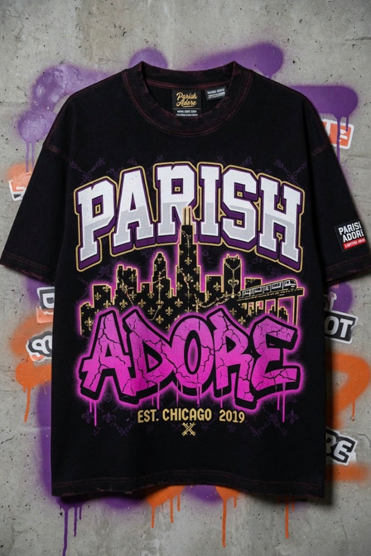 PA Purple Line Men's Acid Washed Heavy Oversize Tee
