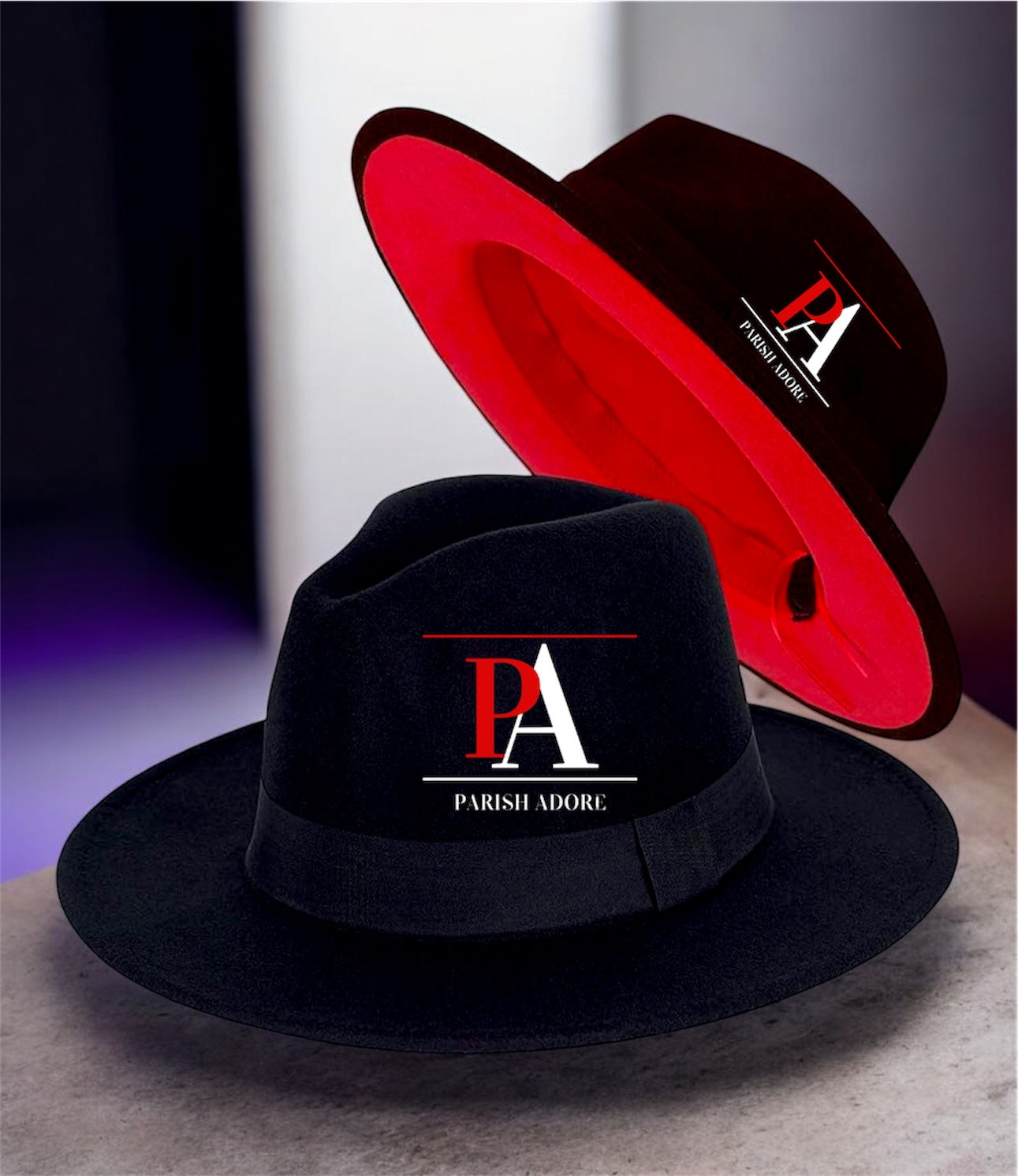 Black And Red Wide Brim Fedora Hats