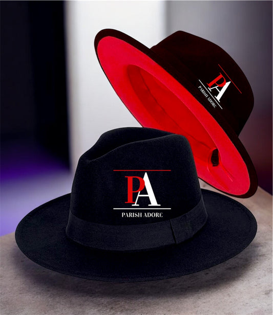 Black And Red Wide Brim Fedora Hats